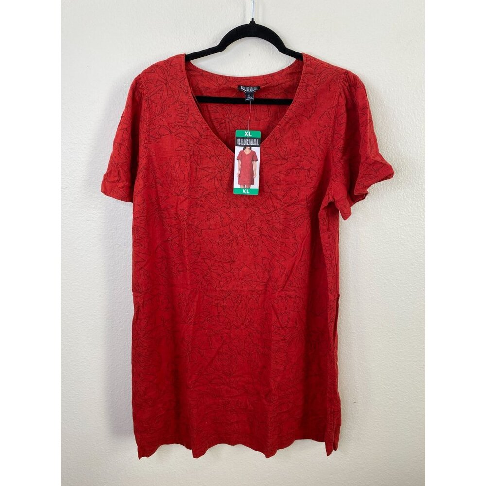 Nicole Miller Womens Red Floral-Pattern Linen Blend Shift Dress XL Loose Fit NEW